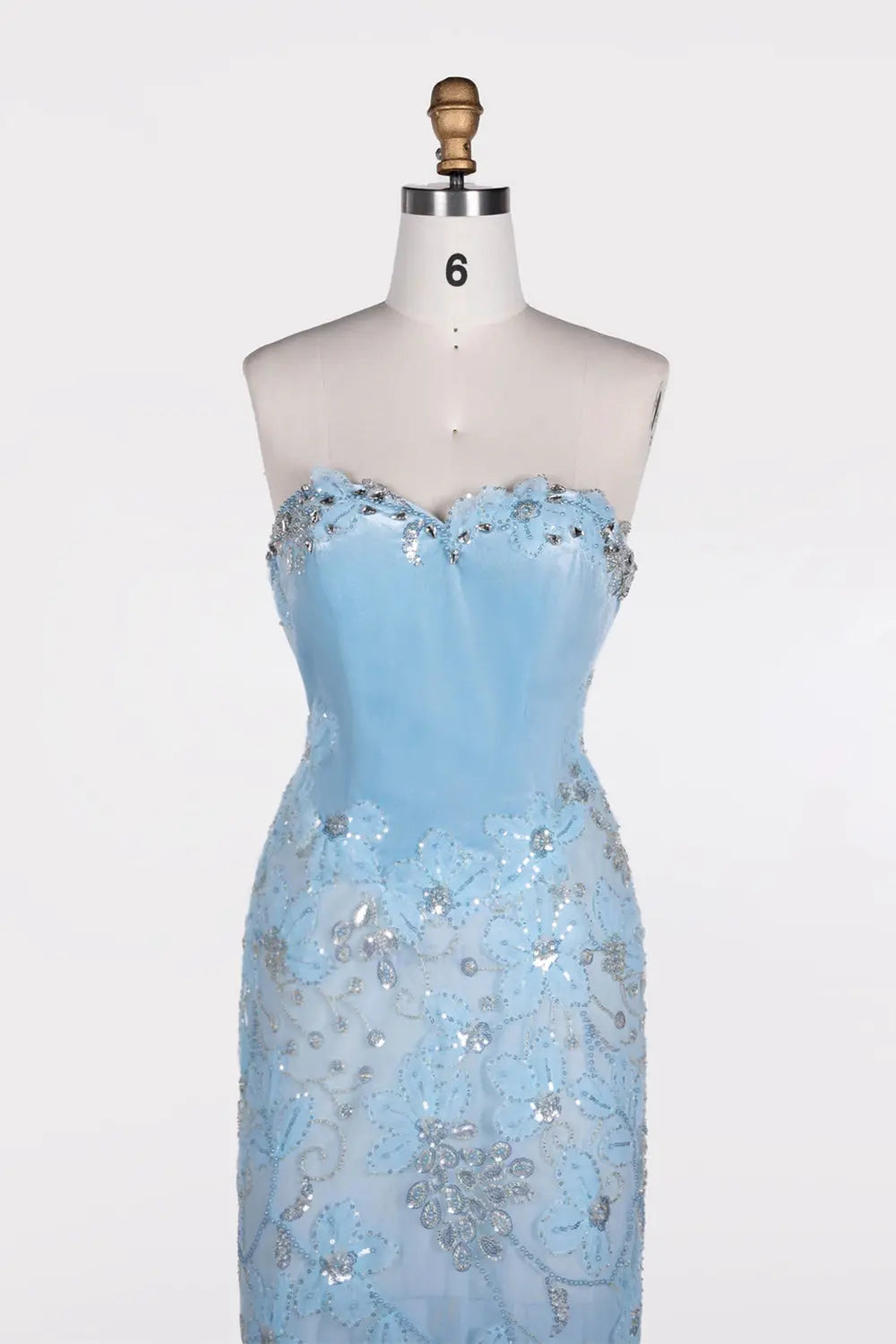 Blue Floral Sequin Strapless Evening Gown ST108 Sheer Fairy