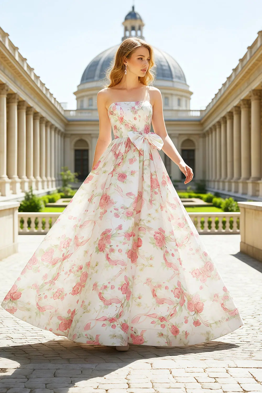 Strapless Sweetheart Pink Floral Jacquard Ball Gown Prom Dress SH415 Sheer Fairy