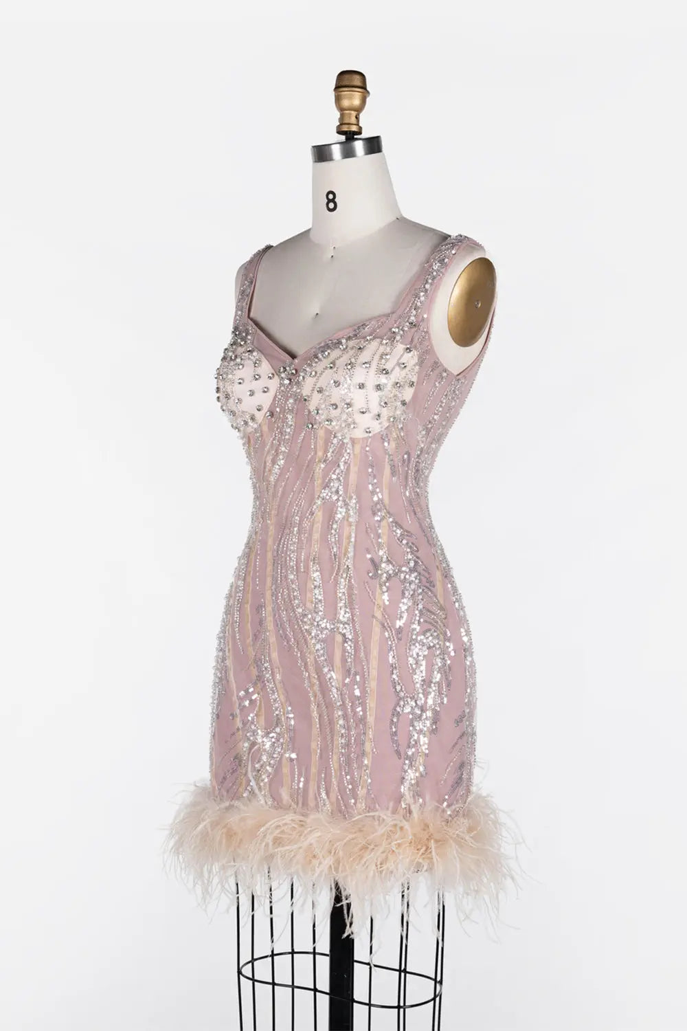 Pink Sequin Feather Bodycon Mini Dress ST115 Sheer Fairy