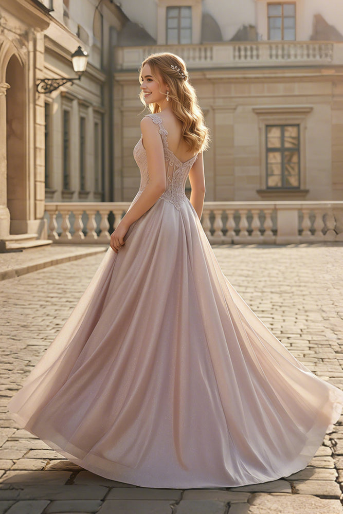 Rose Pink Glitter Tulle Sweetheart A-Line Prom Dress SH117 Sheer Fairy