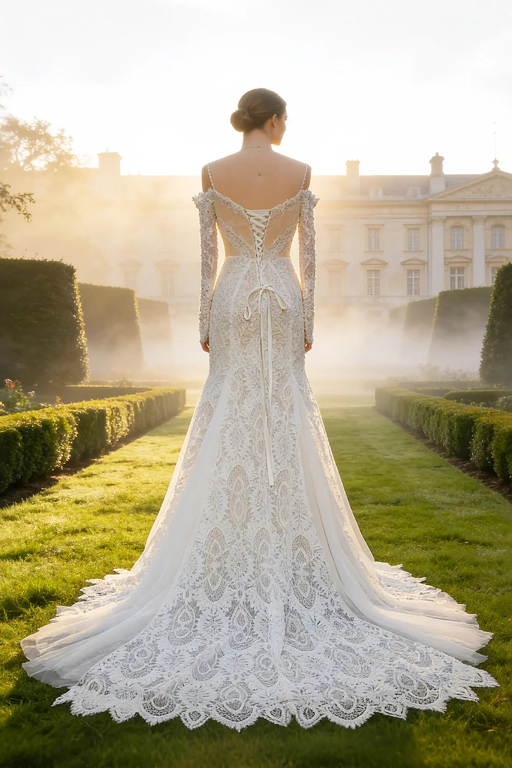 Flattering Long Sleeve Trumpet Mermaid Wedding Dress SW656 Sheer Fairy