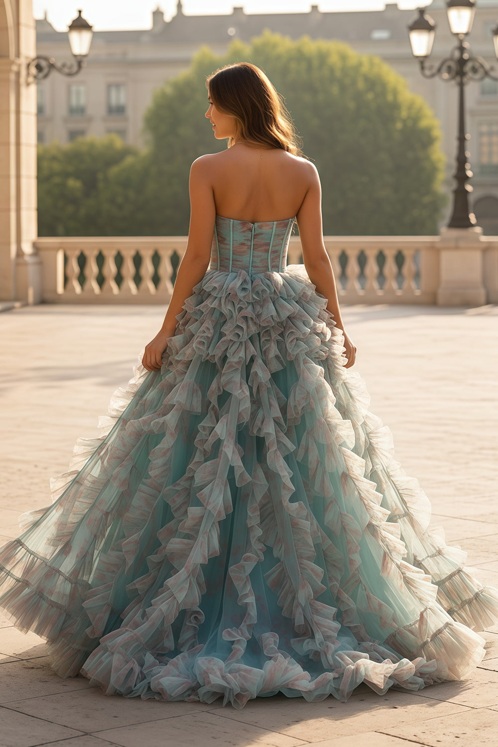 Multi-Color Ruffled Tulle Strapless A-Line Prom Dress SH153 Sheer Fairy