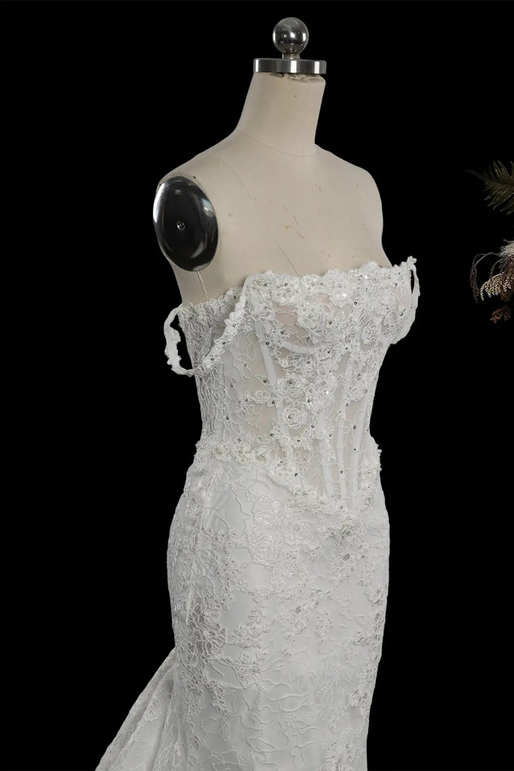 White Detachable Overskirt Mermaid Wedding Dress SW758 Sheer Fairy