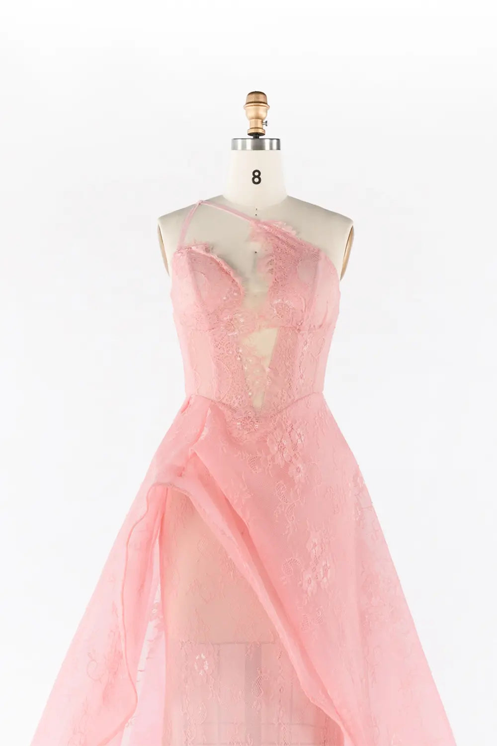 Pink Sheer Lace Asymmetrical Slit Formal Evening Dress ST052 Sheer Fairy
