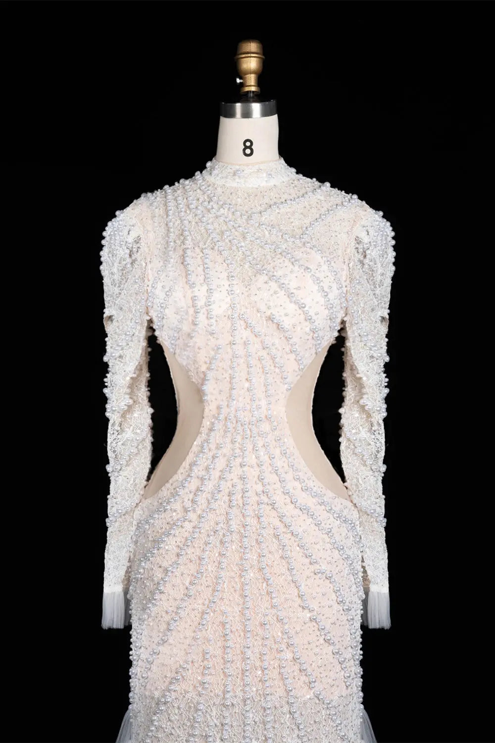 White Pearl Beaded Tiered Tulle Mermaid Gown ST103 Sheer Fairy