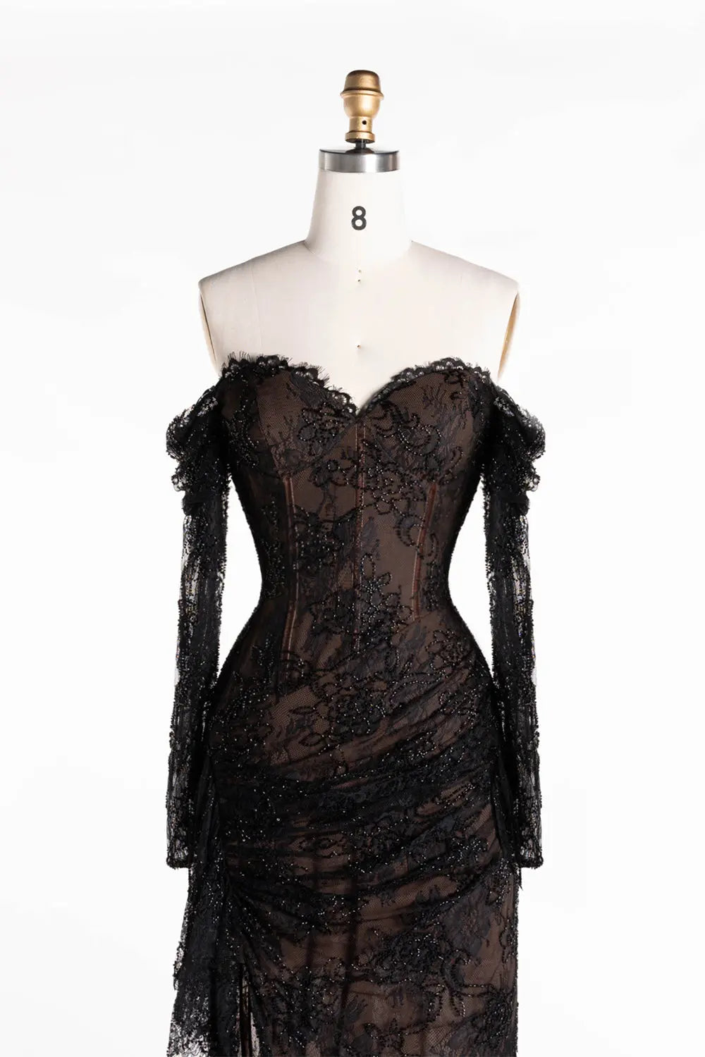 Black Off Shoulder Lace Long Sleeve Evening Gown ST119 Sheer Fairy