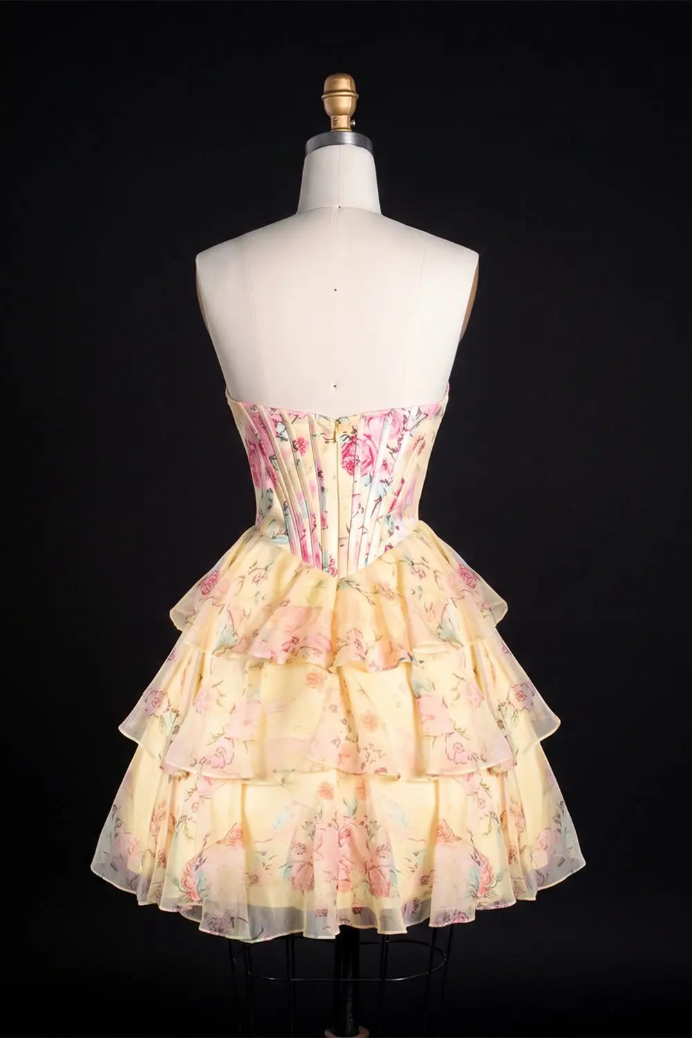 Yellow Floral Beaded Strapless Mini Dress RM197 Sheer Fairy