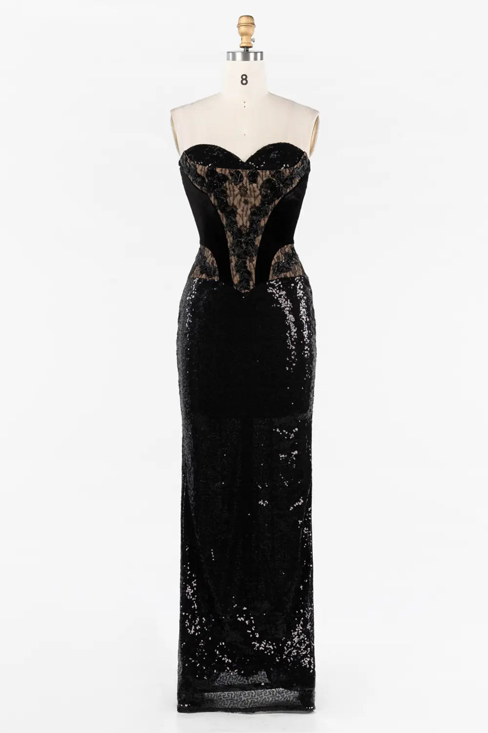 Black Strapless Corset Bodice Sequin Evening Gown ST047 Sheer Fairy