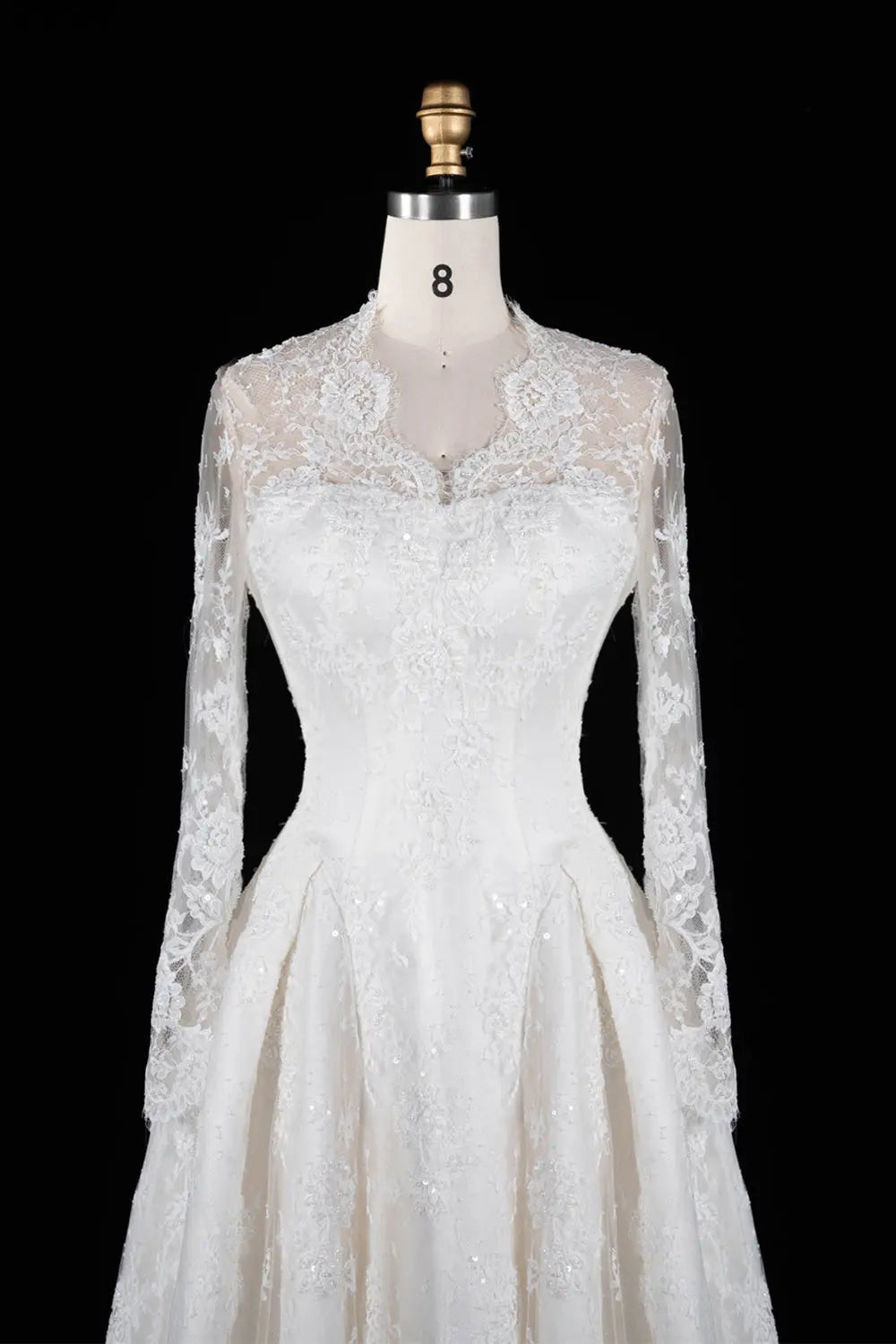 Off White Floral Long Sleeve Ball Gown Wedding Dress SW672 Sheer Fairy