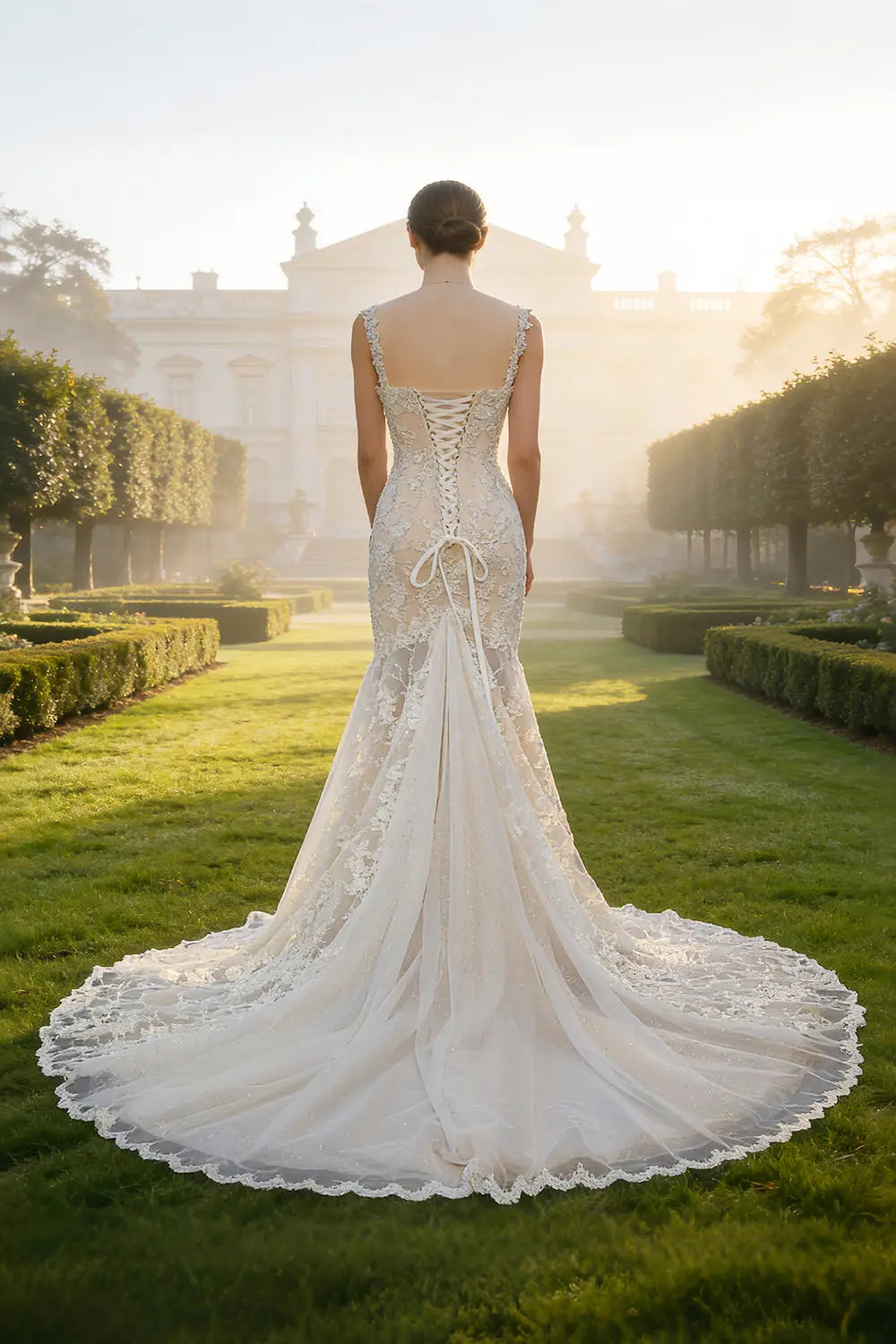 Ethereal 3D Floral Strapless Trumpet Wedding Dress SW657 Sheer Fairy