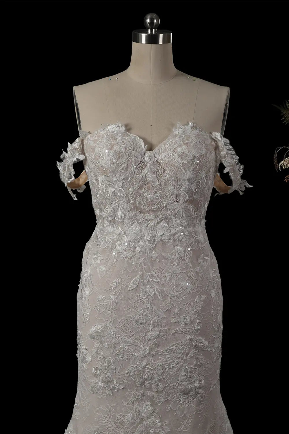 White Lace Mermaid Wedding Dress Off The Shoulder SW763 Sheer Fairy