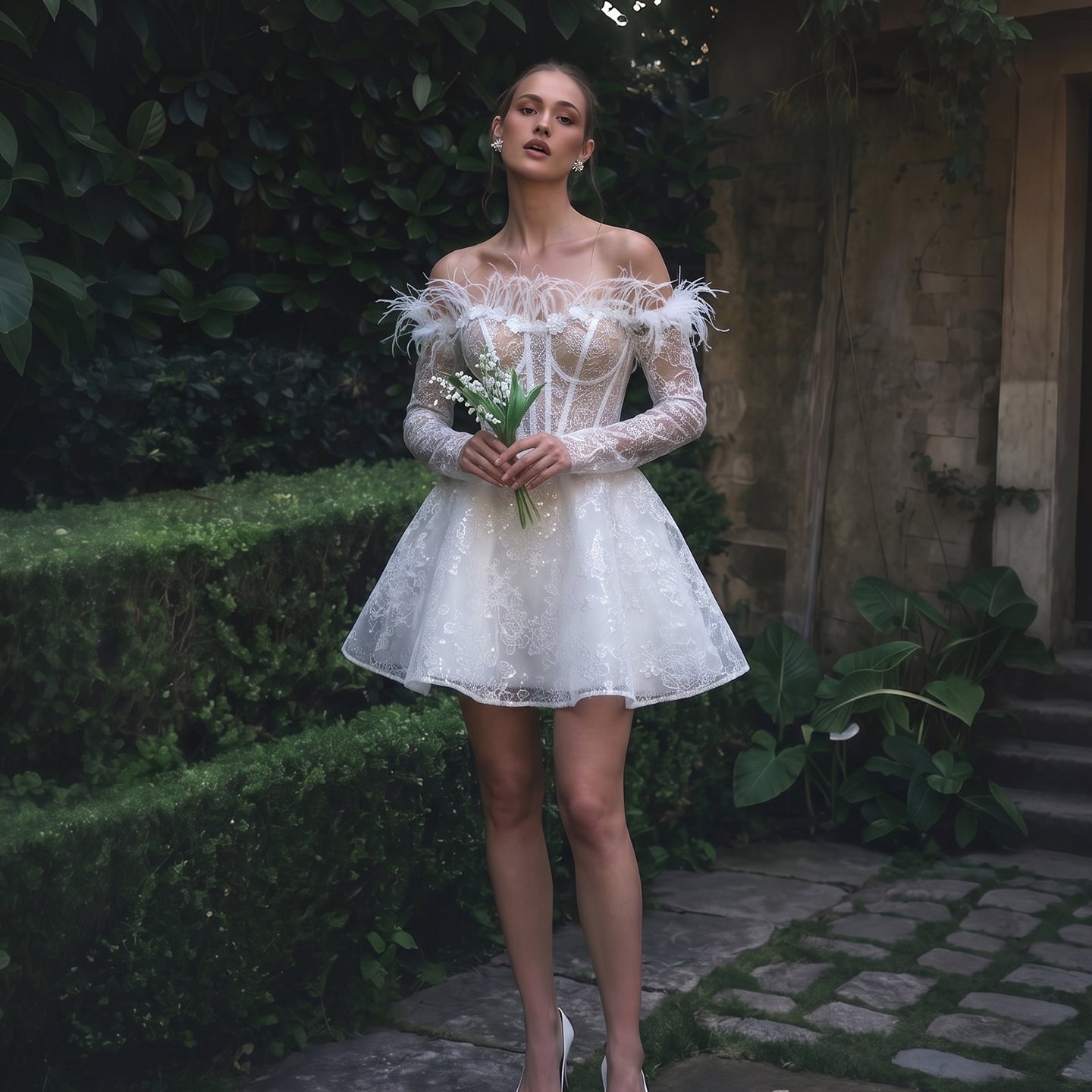Off-the-Shoulder Corset Ball Gown Wedding Dress with Floral SW229（副本） Sheer Fairy