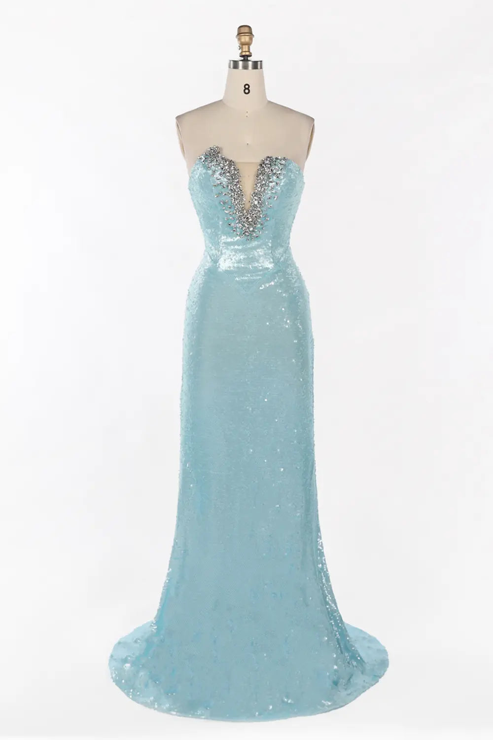 Blue Strapless Sequin Beaded Evening Dress ST096 Sheer Fairy