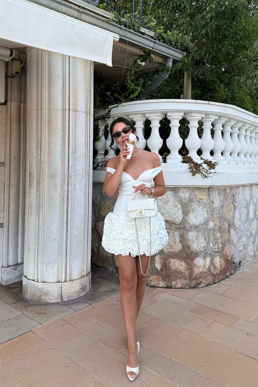 White Off the Shoulder 3D Ruffle Bubble Hem Mini Dress Cocktail Party Dress RM256 Sheer Fairy