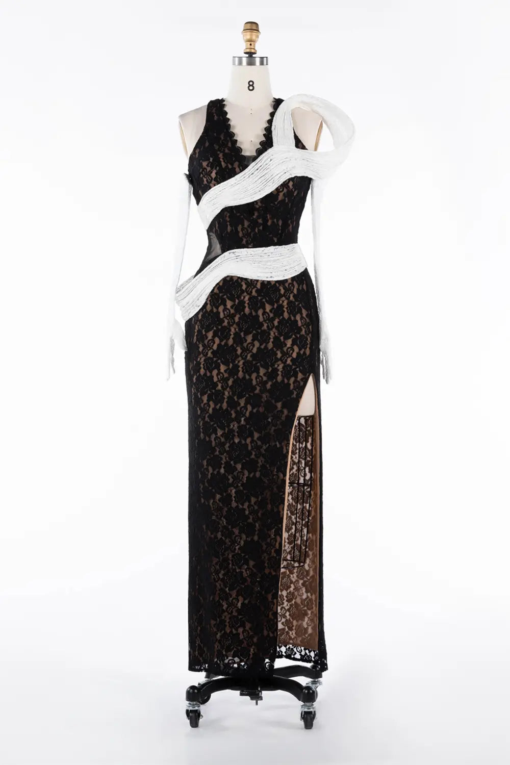 Black And White Lace Contrast High Slit Maxi Evening Dress ST041 Sheer Fairy