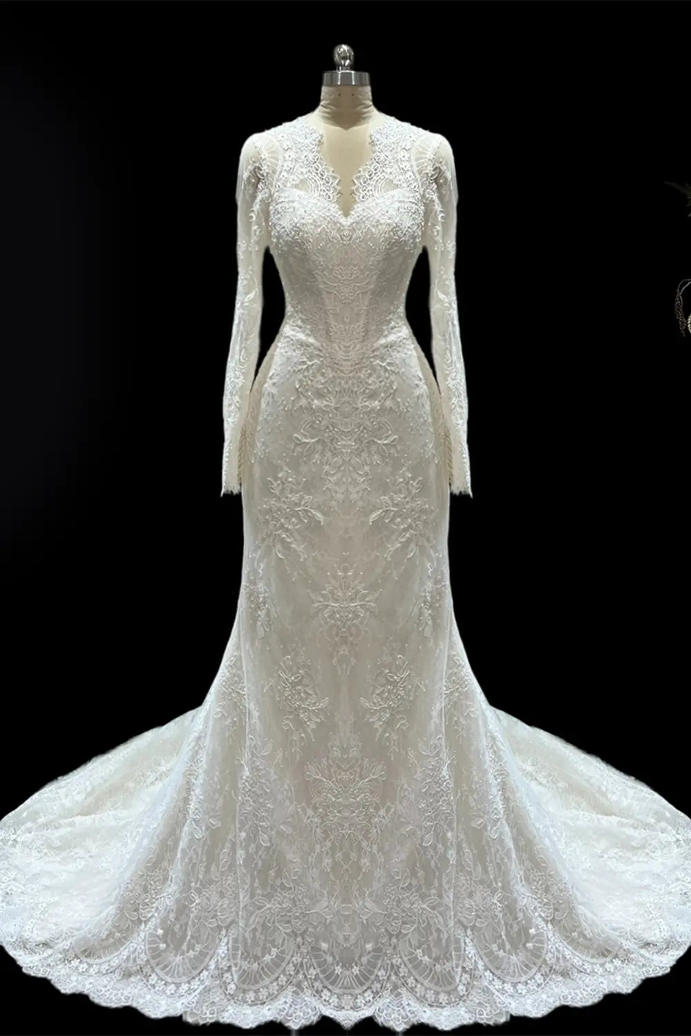Off White Long Sleeve Button Back Wedding Dress SW683 Sheer Fairy