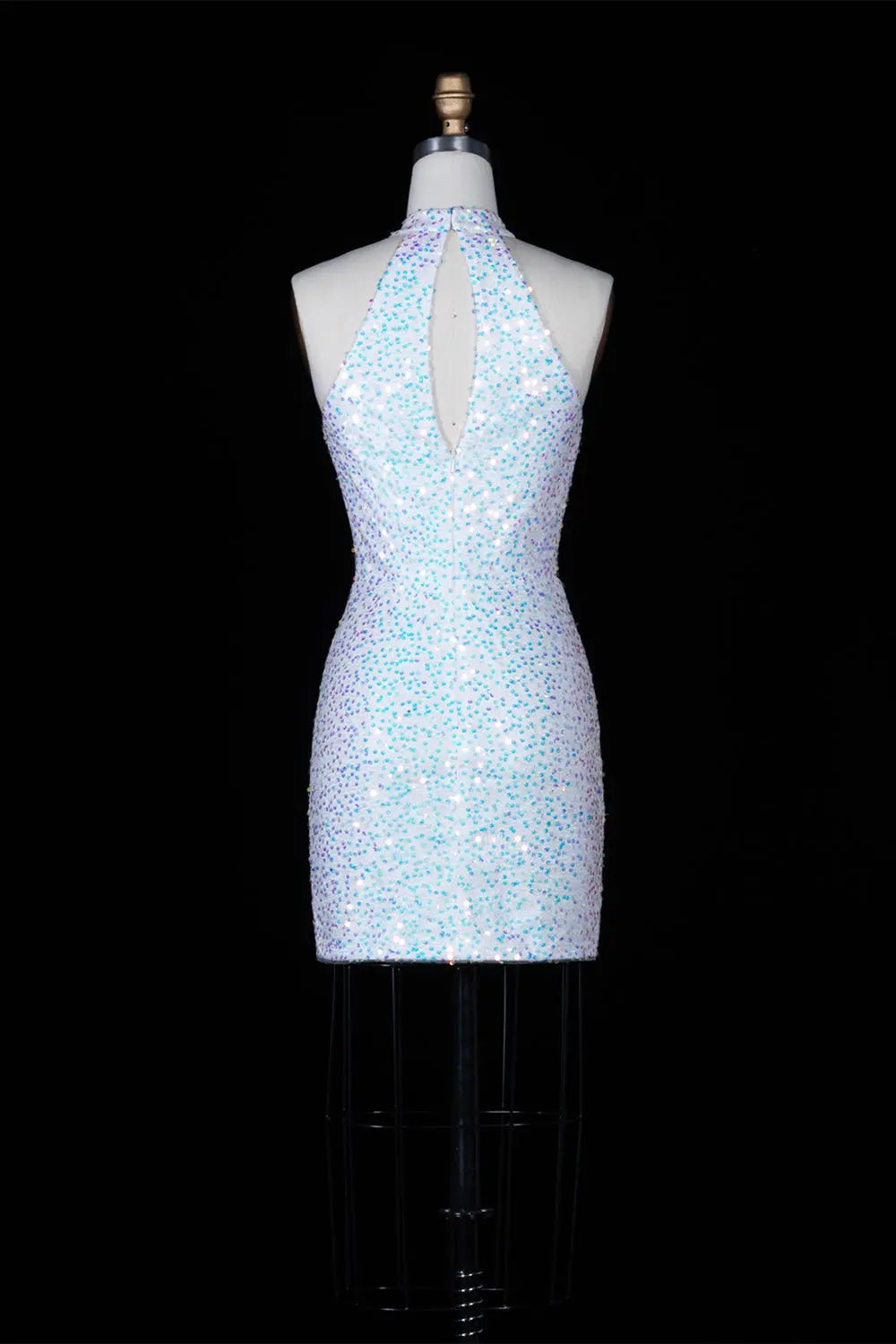 White Iridescent Sequin Halter Mini Dress RM147 Sheer Fairy
