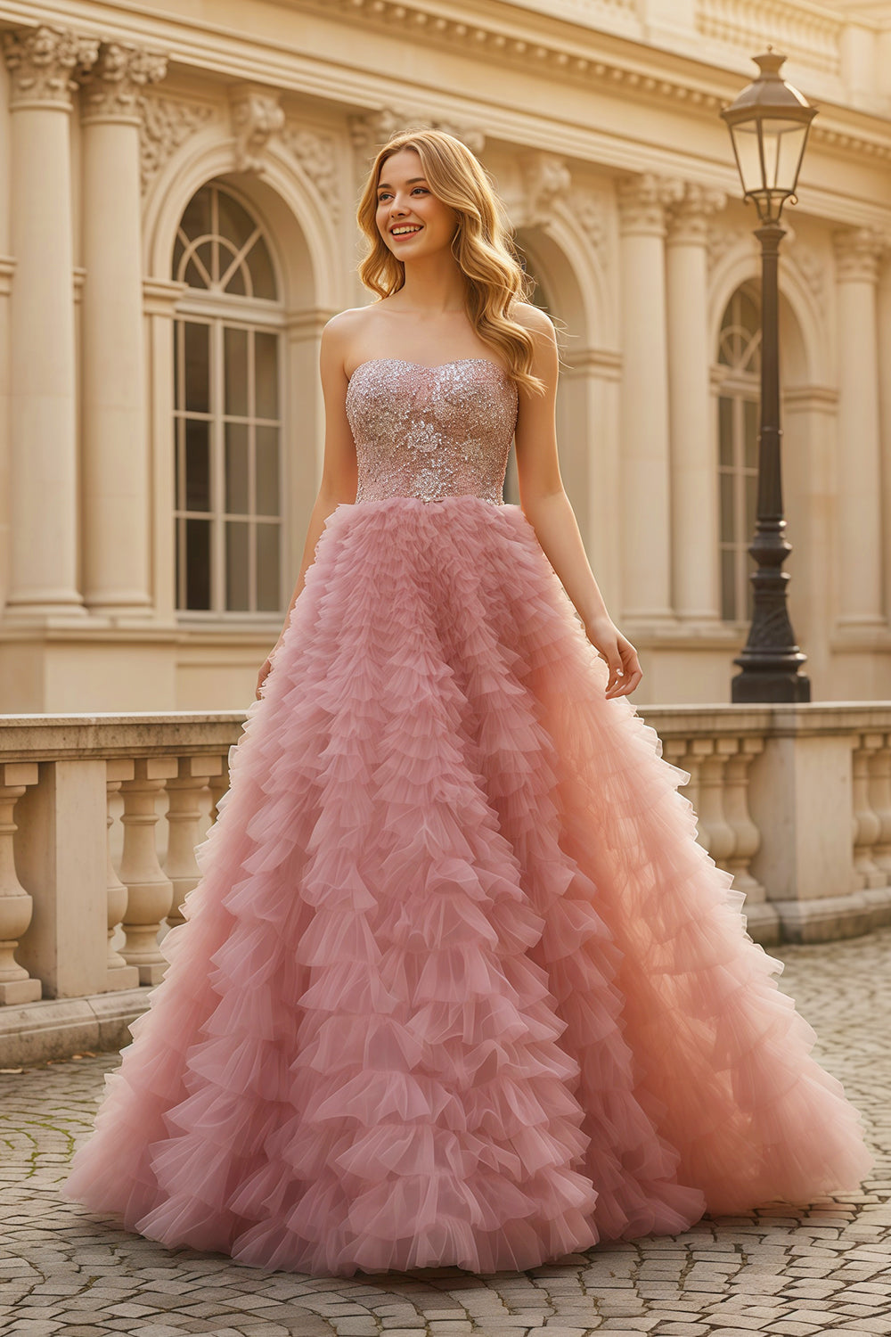 Blush Pink Off Shoulder Tulle Ballgown Prom Dress SH173 Sheer Fairy