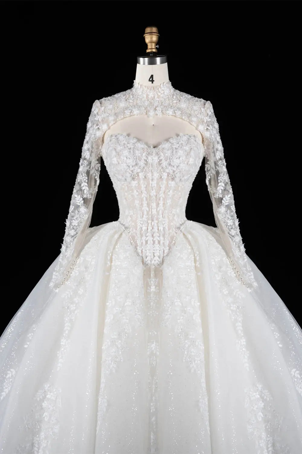 Off White Long Sleeve Lace Ball Gown Wedding Dress SW695 Sheer Fairy