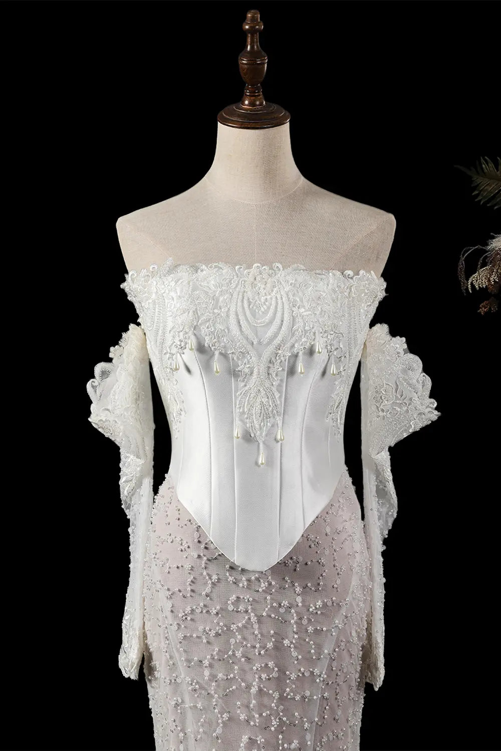 White Off The Shoulder Lace Mermaid Corset Wedding Dress SW762 Sheer Fairy