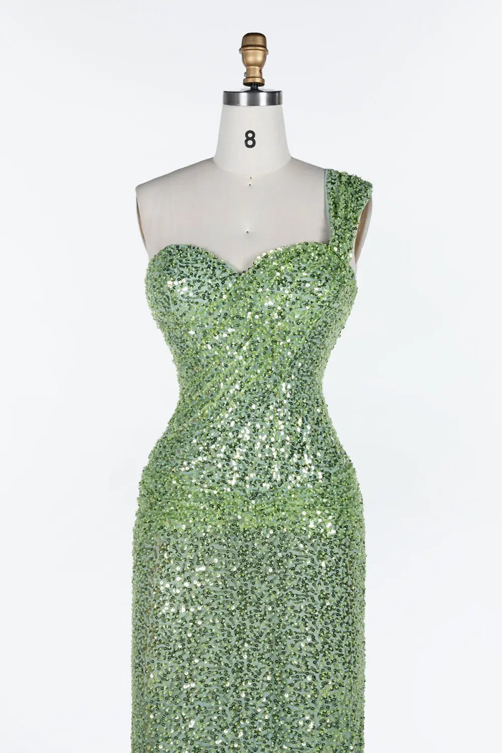 Green One Shoulder Sequin Evening Gown ST117 Sheer Fairy