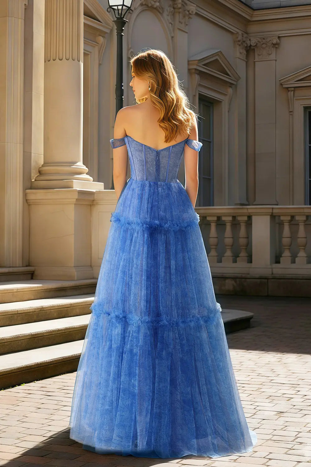 Dramatic Blue Tulle Sweetheart Ball Gown Prom Dress with 3D Floral Lace SH476 Sheer Fairy