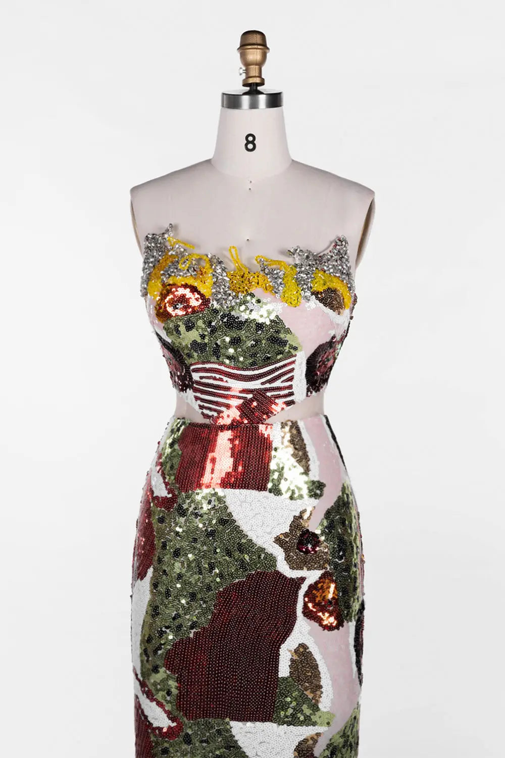Multicolored Sequin Strapless Column Gown ST112 Sheer Fairy