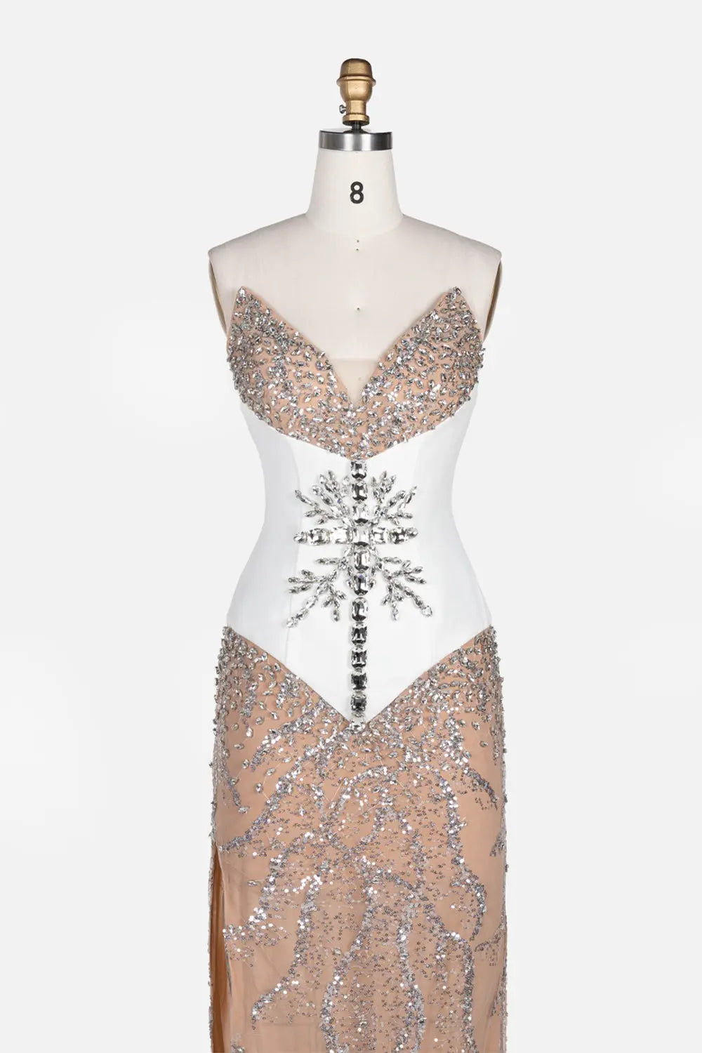 White Nude Sequin Diamond Formal Evening Dress ST107 Sheer Fairy