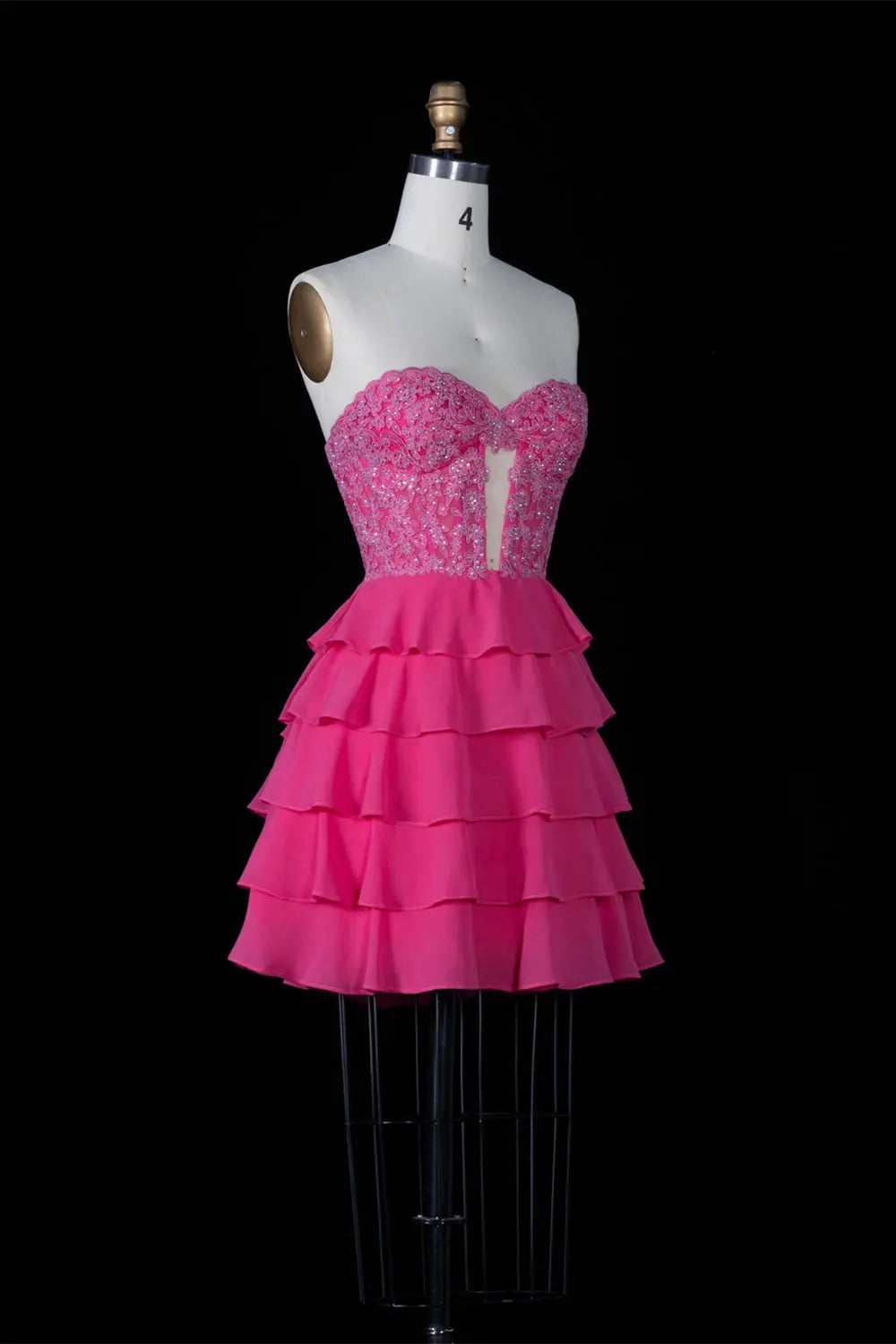 Fuchsia Tiered Ruffle Sweetheart Mini Dress RM145 Sheer Fairy