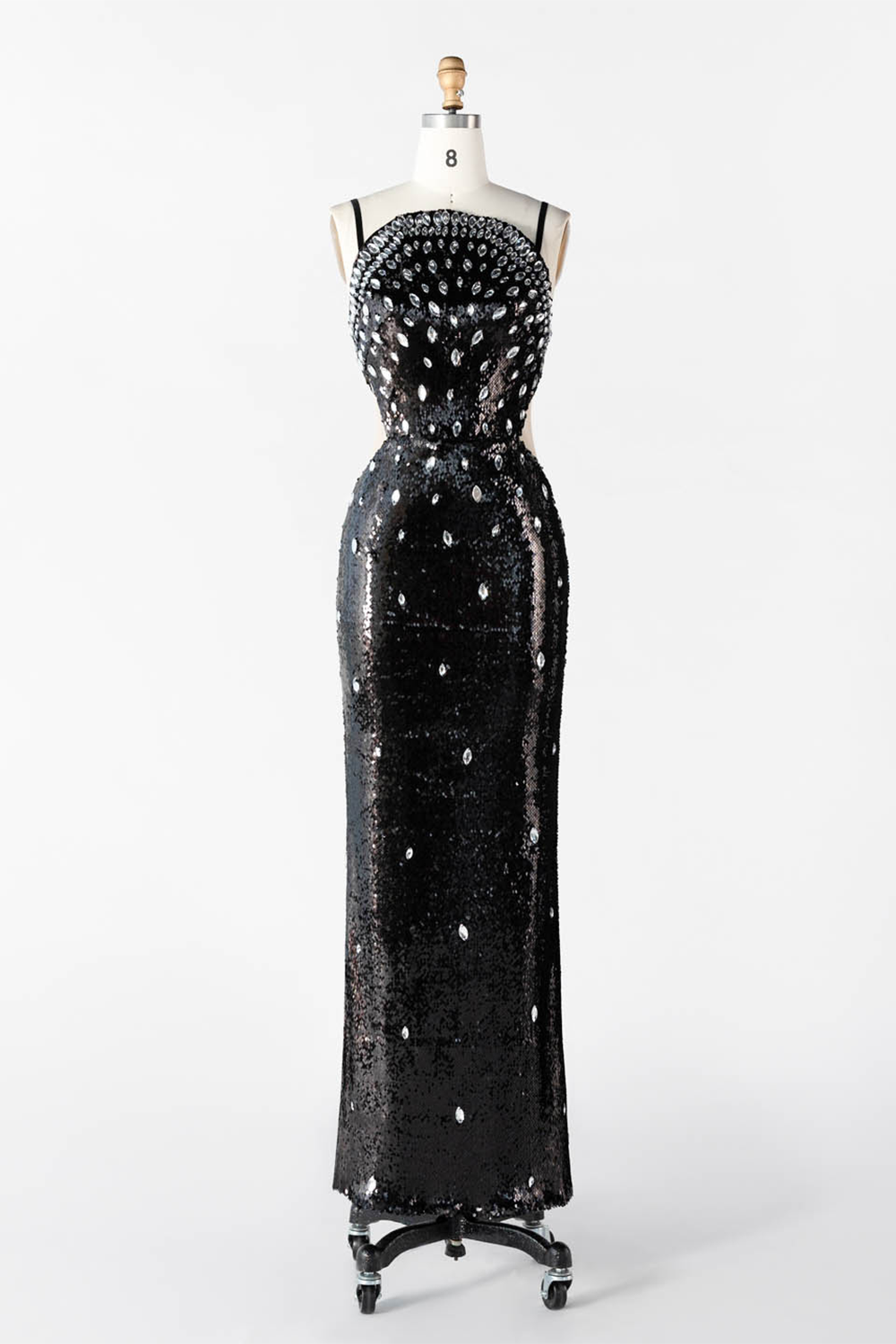 Black Sequin Spaghetti Strap Evening Dress Rhinestone Crystal Embellished Prom Dress ST016 Sheer Fairy