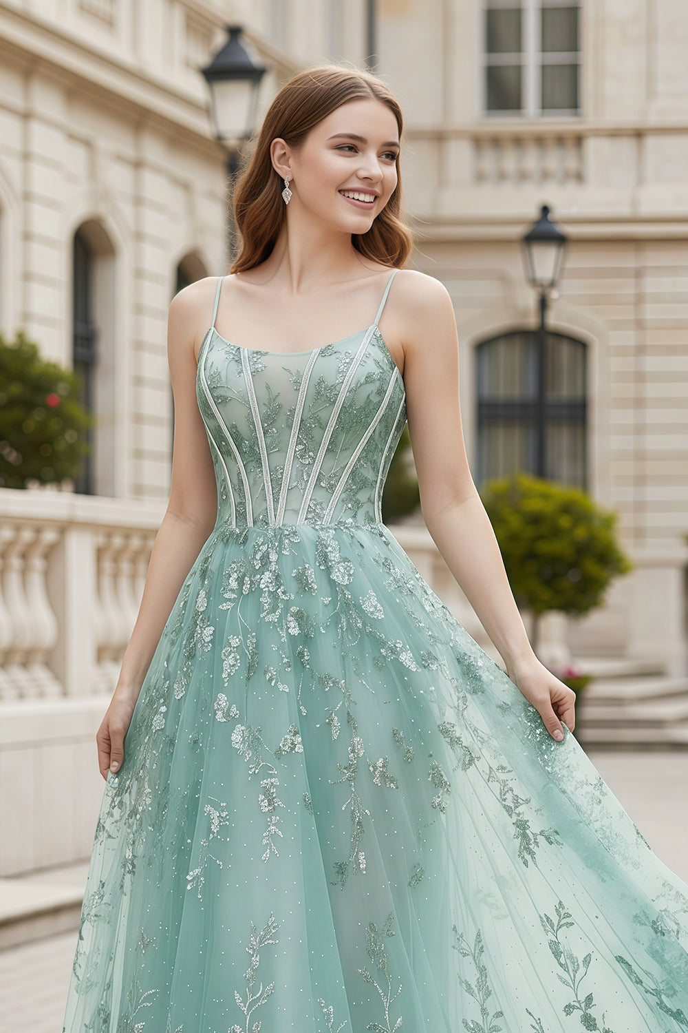 Sage Green Tulle A-Line Prom Dress with Sequin Lace SH388 Sheer Fairy