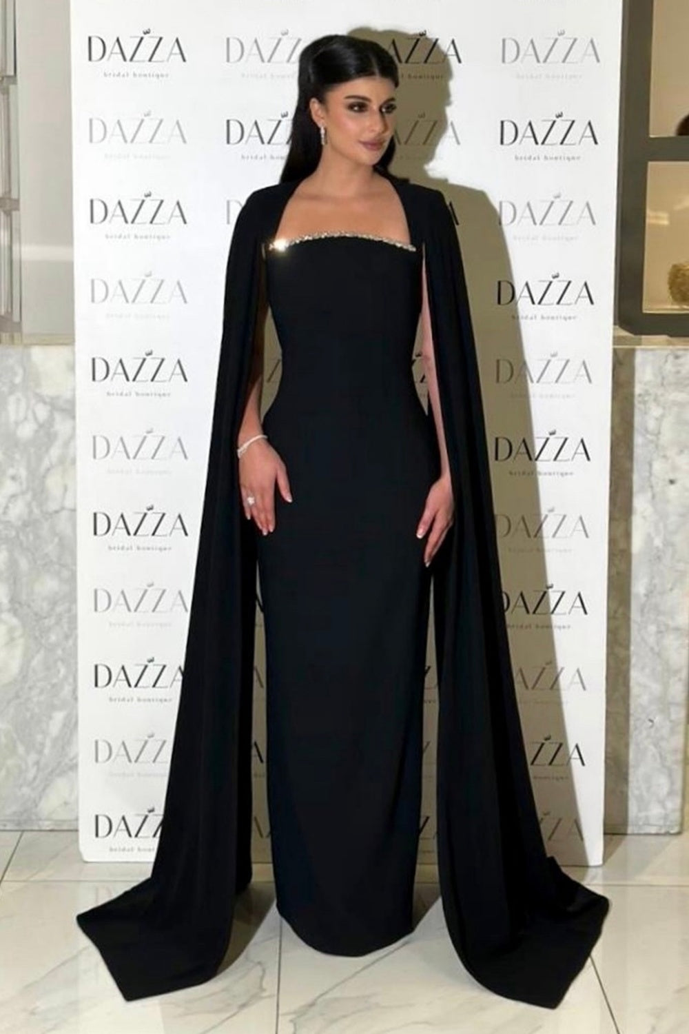 Elegant Blue Mermaid Evening Dress with Cape Sleeves SF486 Sheer Fairy