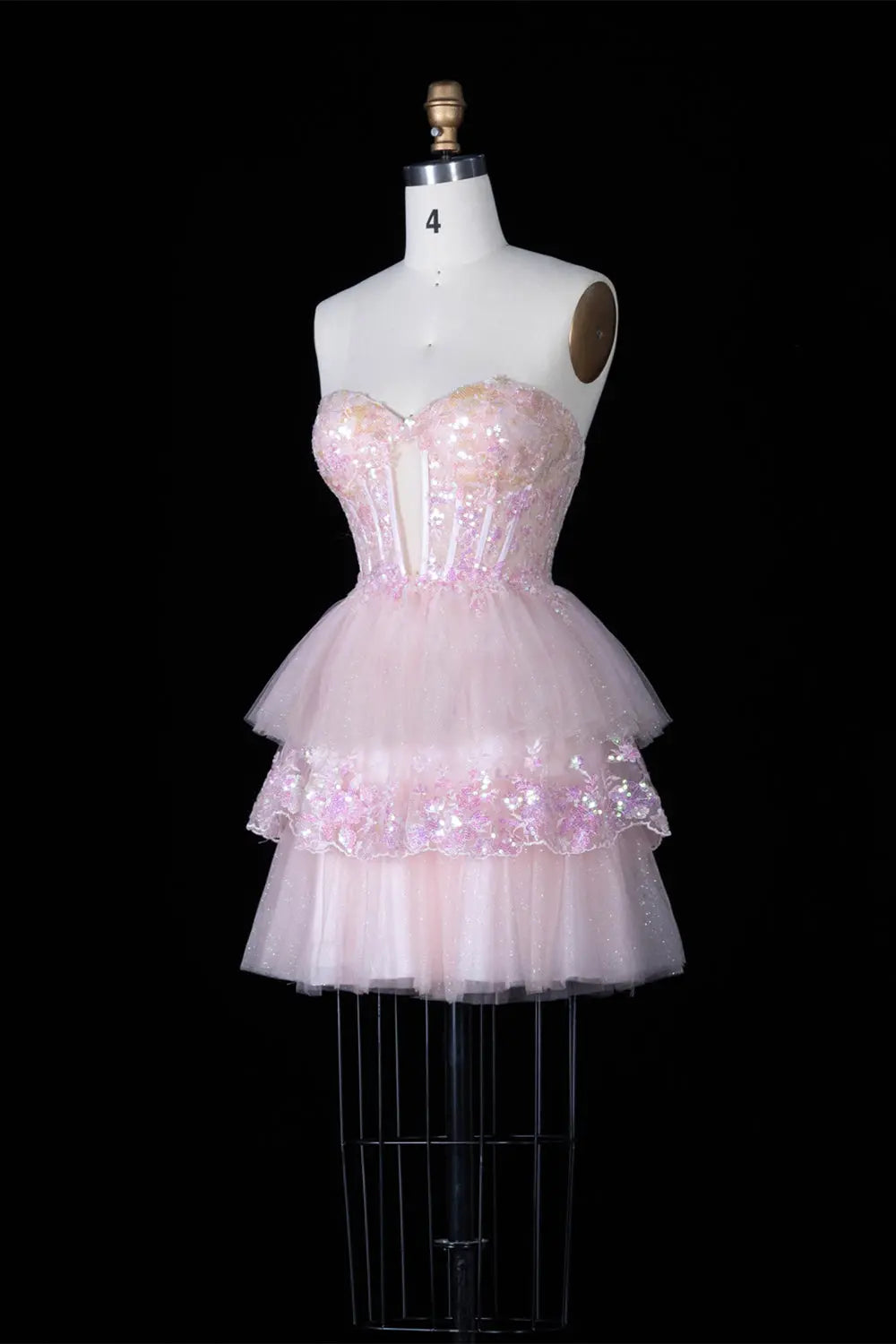 Pink Sequin Corset Tiered Tulle Mini Dress RM144 Sheer Fairy