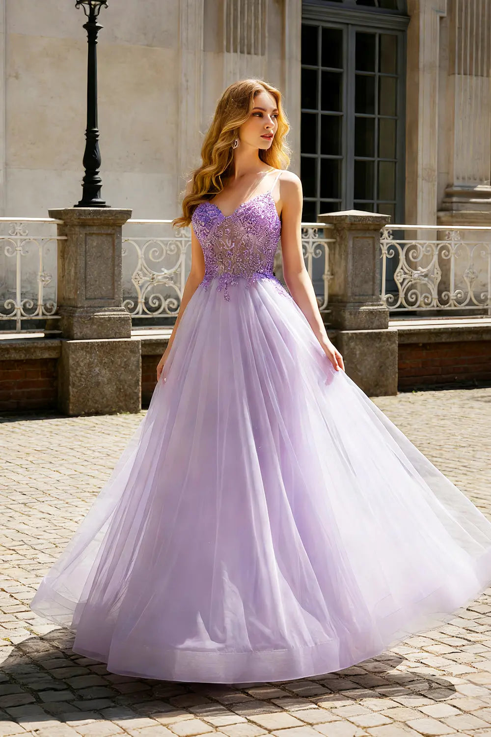 Lavender Spaghetti Strap Tulle A-Line Prom Dress with Beaded SH601 Sheer Fairy