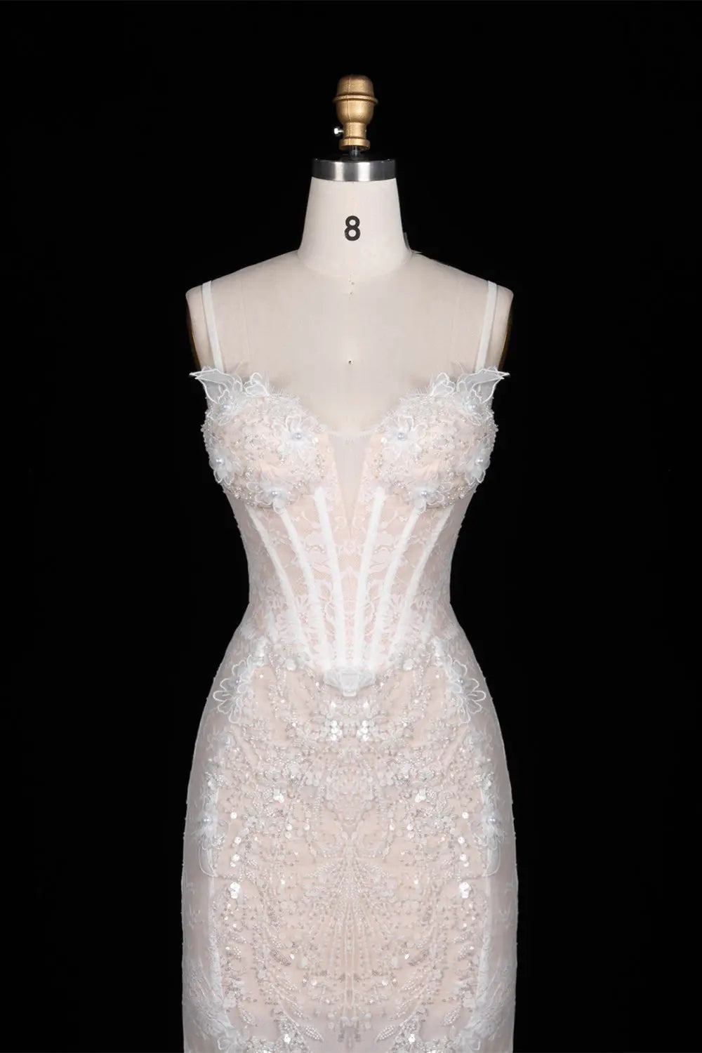 White Floral Applique Corset Evening Gown ST104 Sheer Fairy