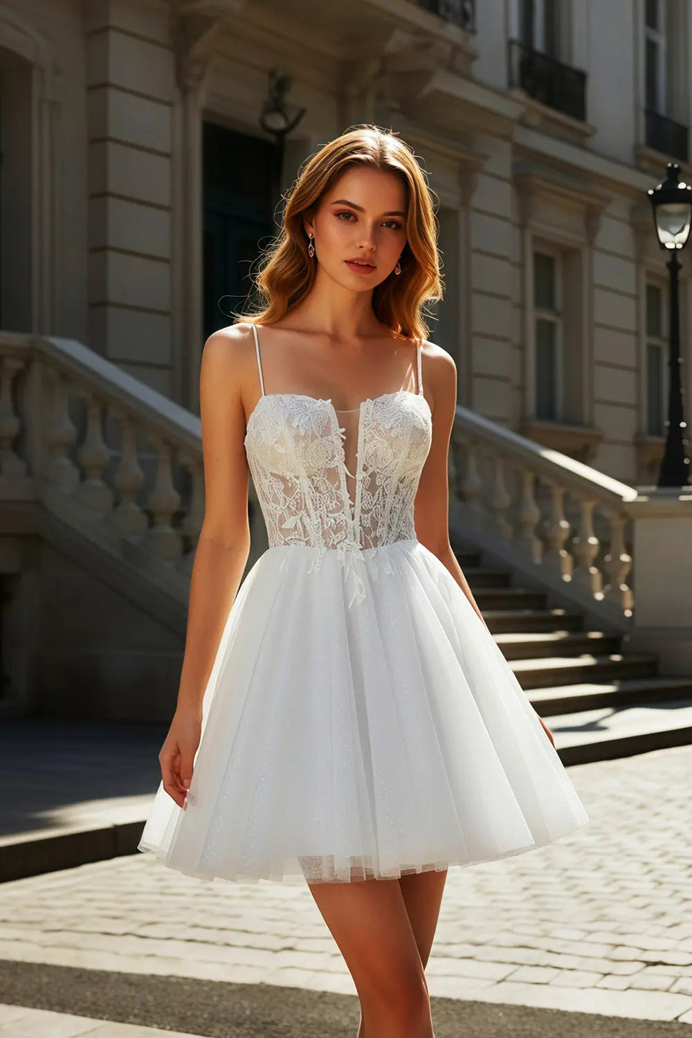 White Intricate Lace Tulle Mini Ballgown Homecoming Dress RM140 Sheer Fairy