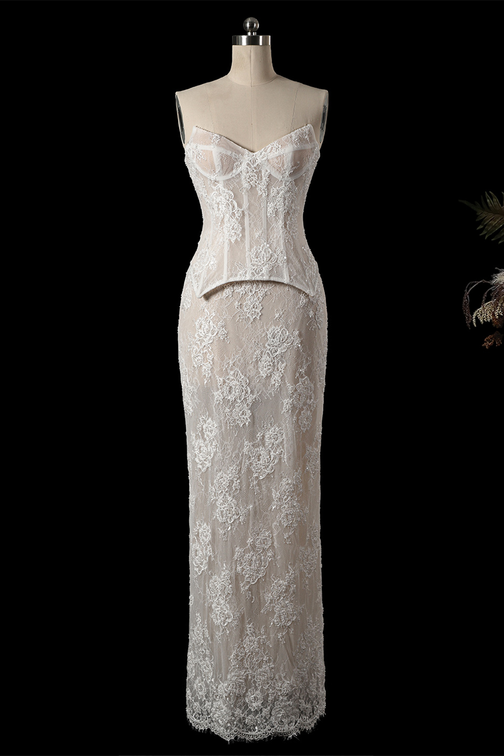 White Sweetheart Boned Corset Lace Long Reception Wedding Dress SW744 Sheer Fairy