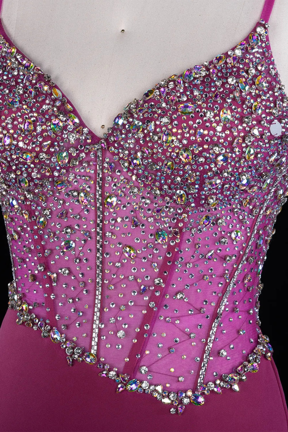 Fuchsia Beaded Spaghetti Strap Prom Dress SH261 Sheer Fairy