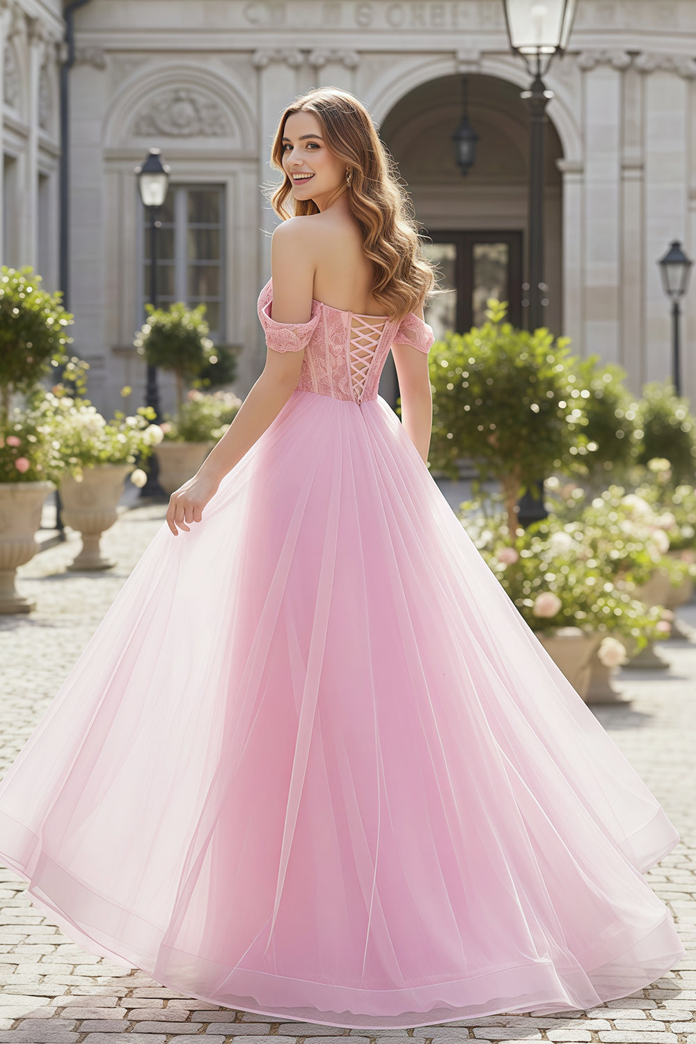 Blush Tulle Off Shoulder Ballgown Prom Pink Dress SH226 Sheer Fairy