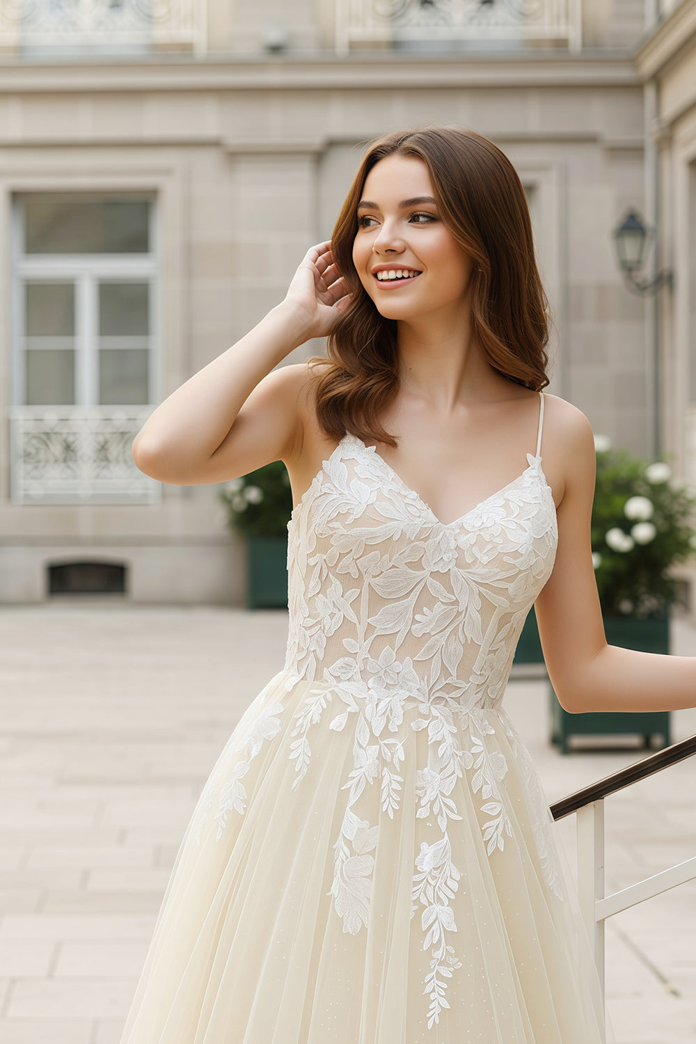 Ivory Tiered Ruffled Tulle Square Neck A-Line Prom Dress SH257 Sheer Fairy