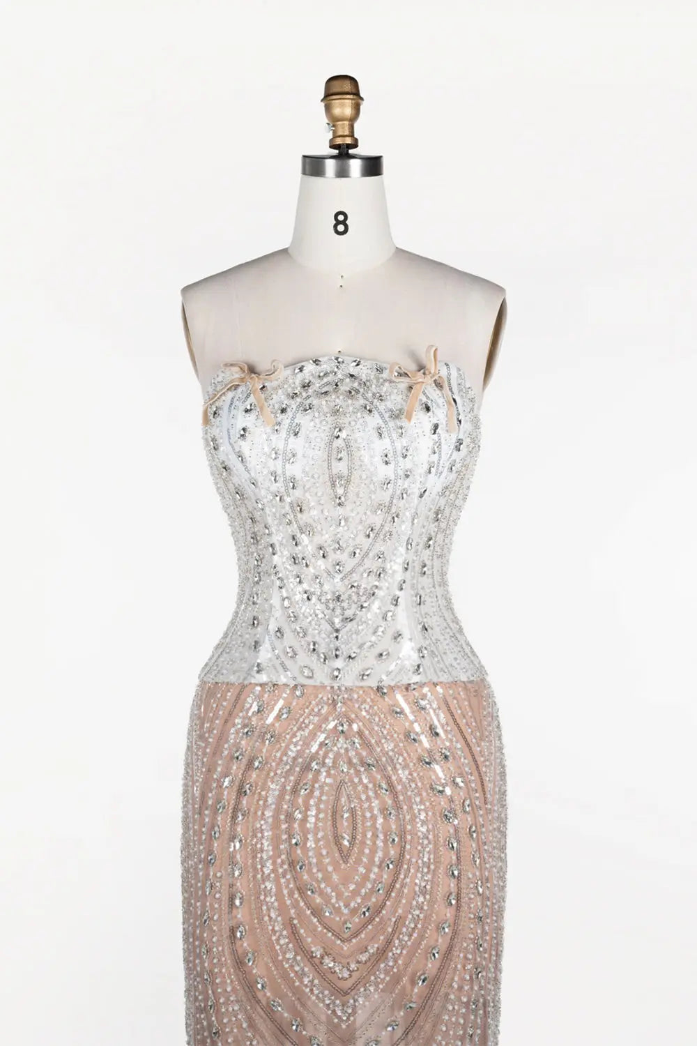 White Nude Beaded Corset Strapless Evening Dress ST111 Sheer Fairy