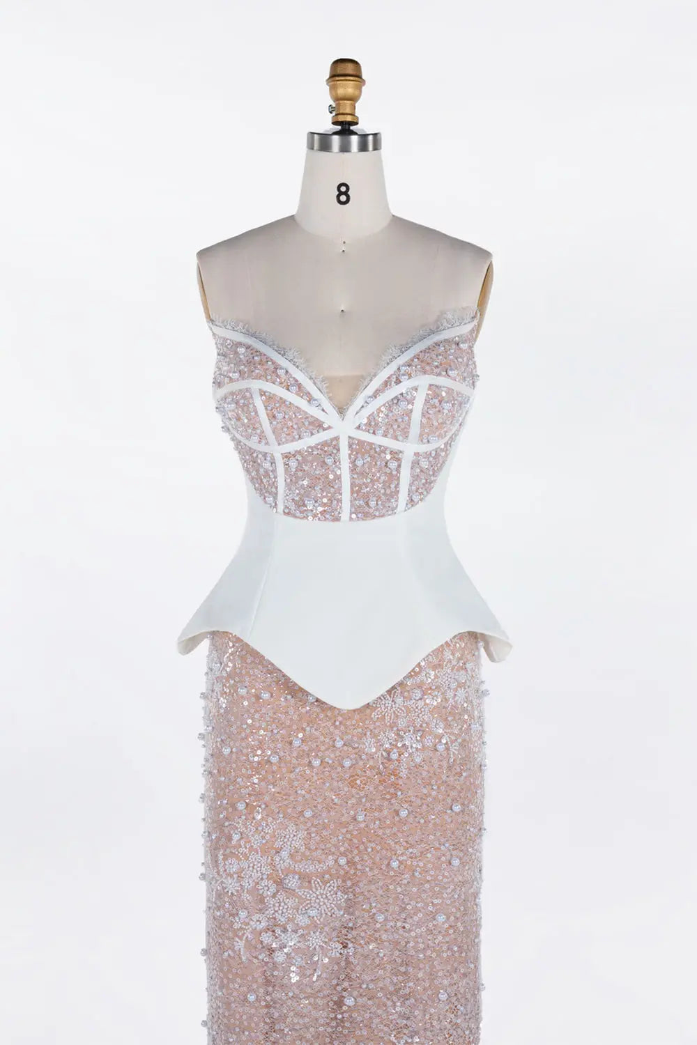 White Nude Strapless Sequin Evening Gown ST118 Sheer Fairy