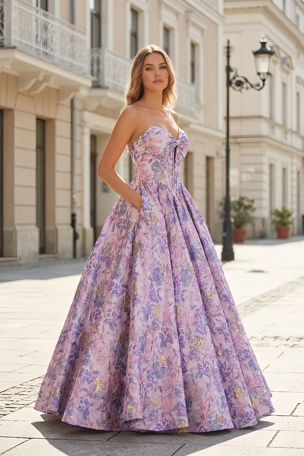 Sexy Backless Sweetheart Lavender Floral Prom Dress SH742 Sheer Fairy