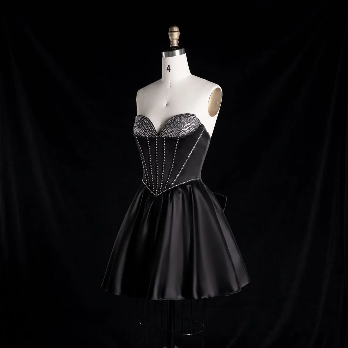 Black Satin Strapless A-Line Sweetheart Mini Homecoming Dress RM183 Sheer Fairy
