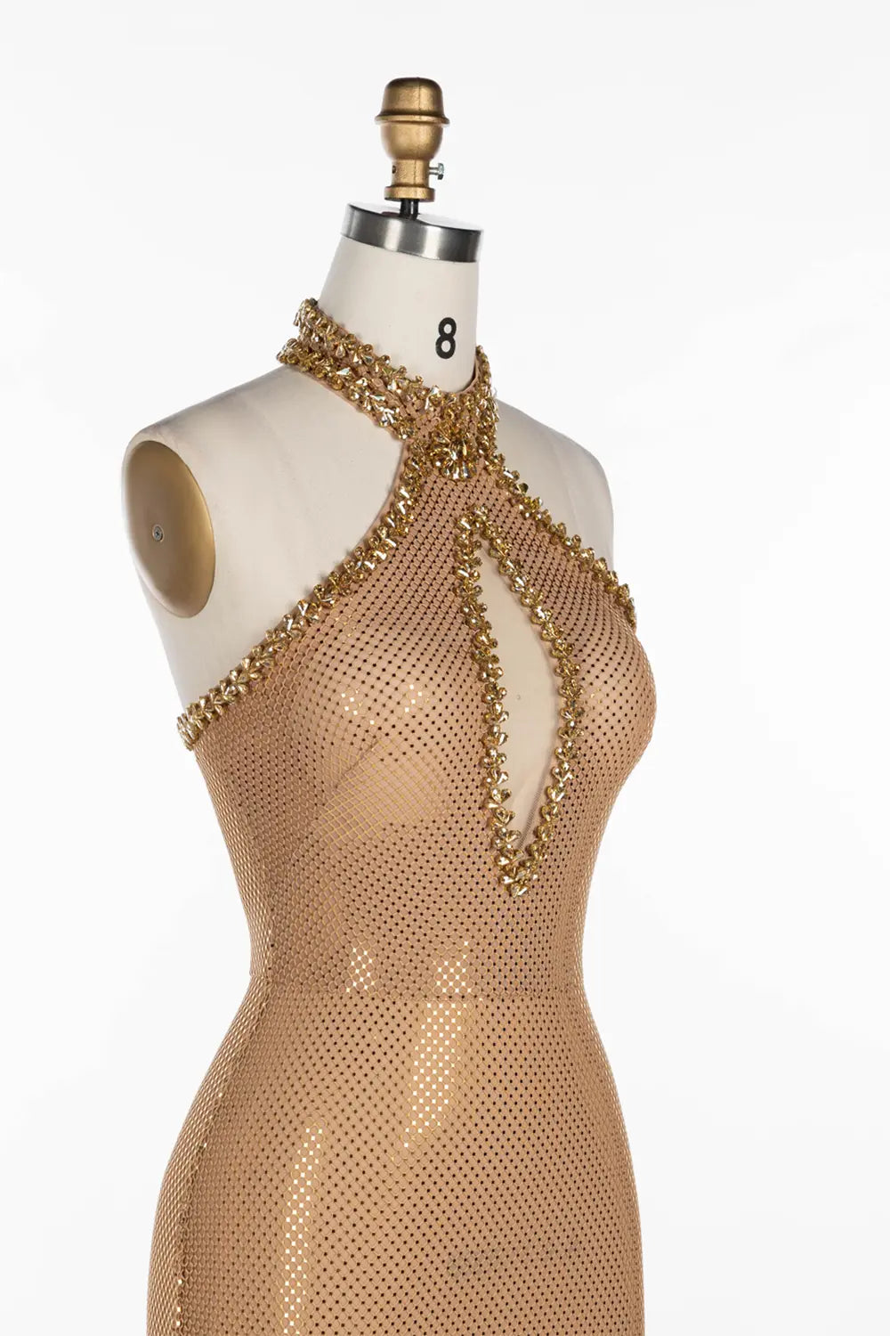 Nude Halter Neck Rhinestone Mesh Keyhole Evening Dress ST055 Sheer Fairy