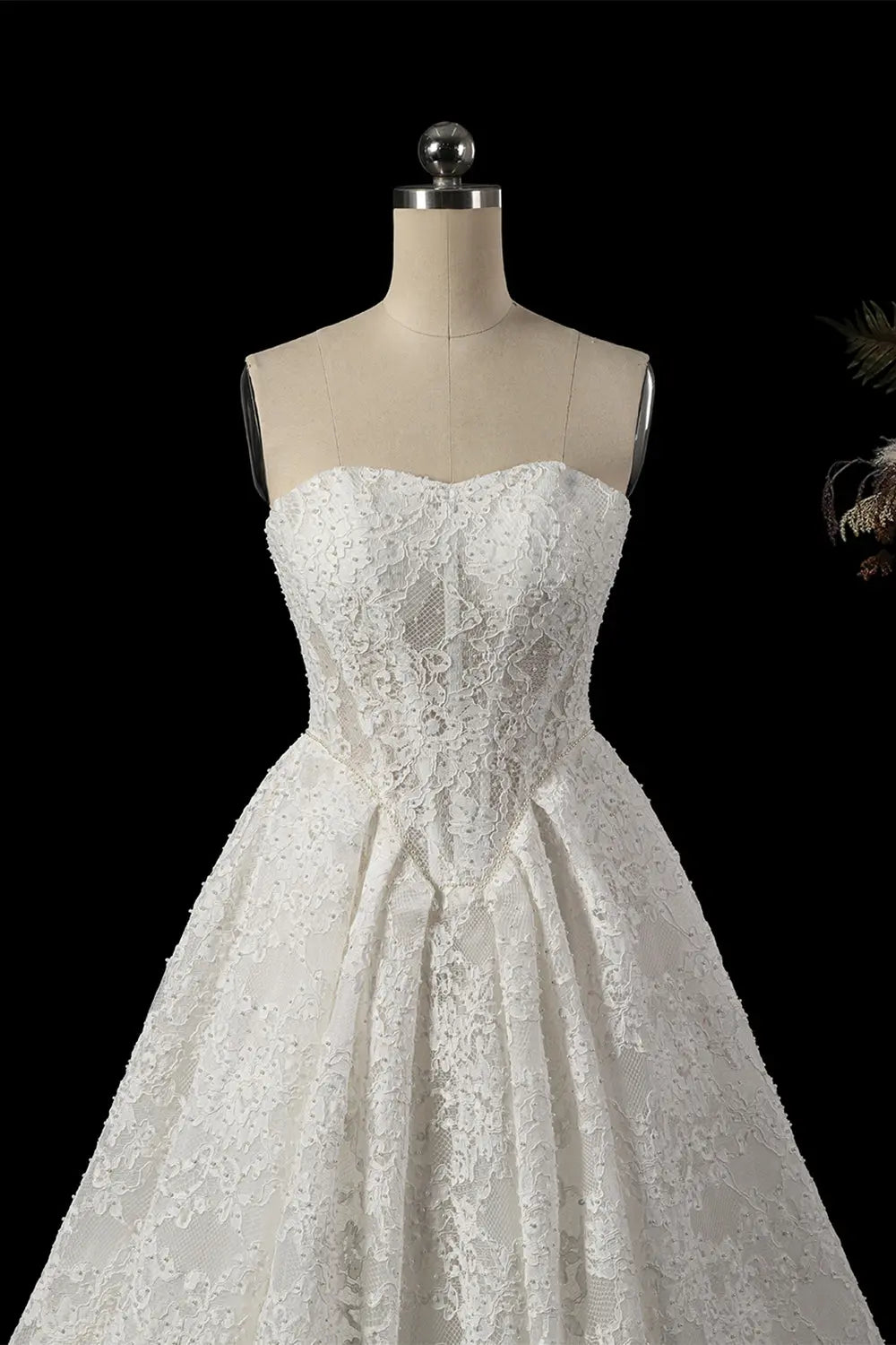 White Strapless Corded Lace Wedding Dress SW753 Sheer Fairy