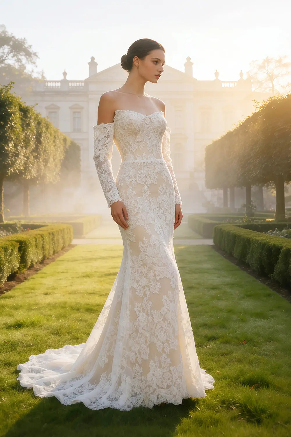 Strapless Mermaid Wedding Dress with Detachable Lace Sleeves SW658 Sheer Fairy