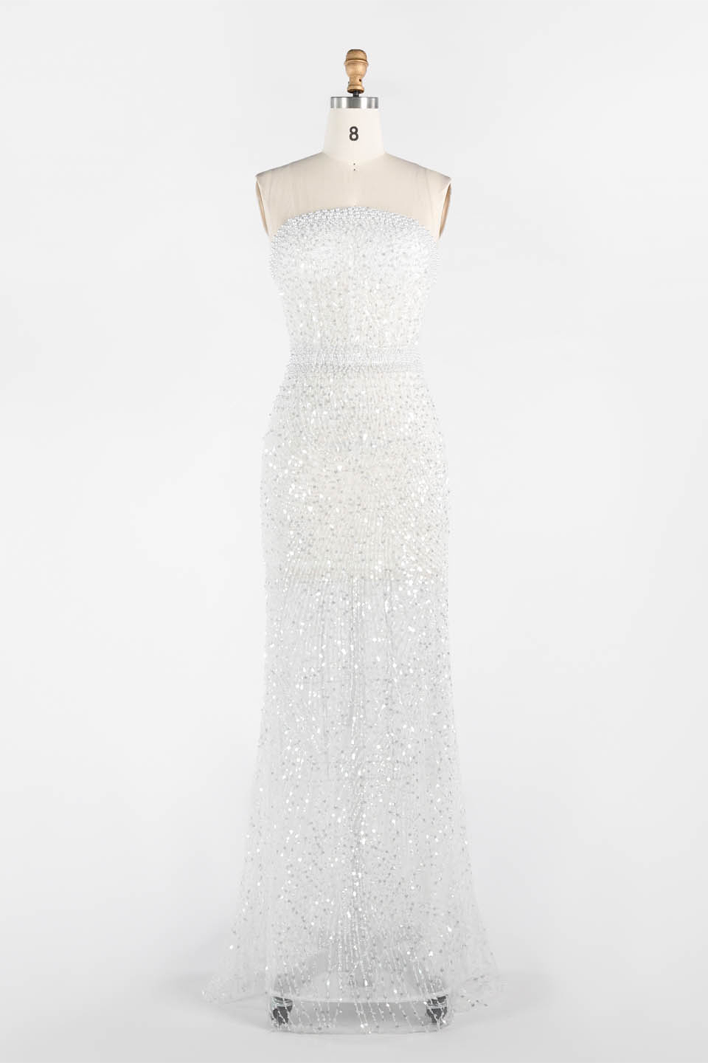 White Beading Strapless Evening Dress Pearl Beaded Mermaid Prom Dress ST014 Sheer Fairy
