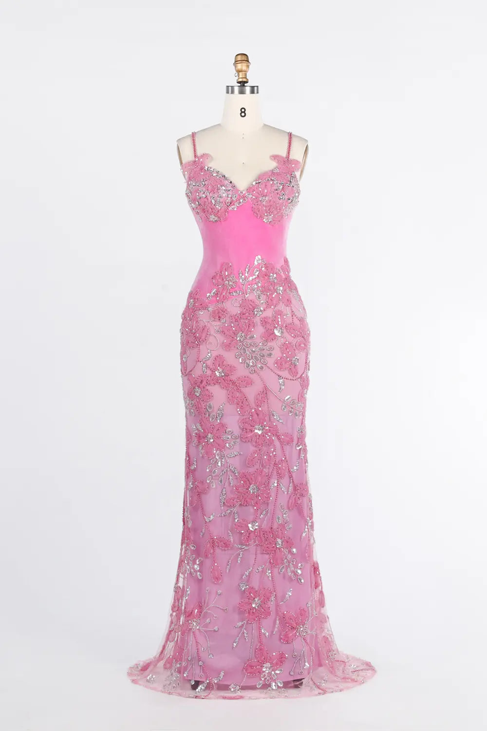 Pink Sweetheart Floral Sequin Mermaid Evening Gown ST040 Sheer Fairy