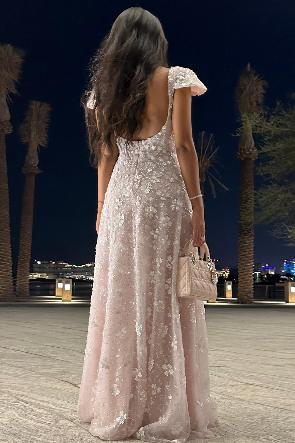 Simplicity Pink 3D Floral Lace Cap Sleeve A-Line Evening Dress SS602